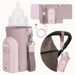 Ne&scaron;iojamas buteliukų &scaron;ildytuvas kelionėms su baterija USB-C 5 temperatūros lygiai iki 9 val. veikimo Lionelo Thermup Go Evo Pink Mist
