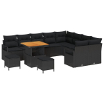 vidaXL Aia Diivanikomplekt padjaga 12 pcs Must pol&uuml;rotang