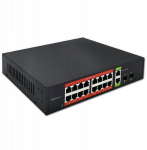 Qoltec Gigabit Ethernet PoE v&otilde;rgukommutaator | 16x RJ45 | 2x RJ45 &uuml;lesl&uuml;litus | 2x SFP | 1000 Mb/s