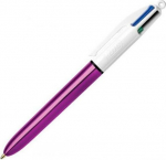 Stylos-Bille - BIC - 4 Couleurs Shine - Pointe Moyenne 1,0 mm - Corps Violet M&eacute;tallis&eacute; - Bo&icirc;te de 12