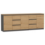 Kaheosaline kummut Costa, 40x200x75 cm, antratsiit/k&auml;sit&ouml;&ouml; tamm