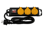 IP44 pistikupesa pikenduskaabel koos l&uuml;litiga 1,5m - 3 x 230V pistikupesa - must
