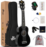 Winzz soprani ukulele komplekt, must