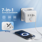 7-in-1 Mitme Pistikuga Adapter USB-ga, 4 USB-d (1 USB C) ja 3 Pesa, Must ja Valge V&auml;rv, Baltas