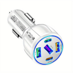 75W Kiirlaadiv Autolaadija 5 Pordiga - 3 USB & 2 T&uuml;&uuml;p-C, L&uuml;hise Kaitsega., Baltas