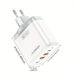 GaN 65W Kiirlaadija 3-port USB-C Reisilaadija, Baltas GaN ki&scaron;tukas
