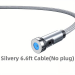Magnetiline Laadimiskaabel, 540&deg; P&ouml;&ouml;rlev Magnetiline Telefonilaadija Nailonpunutud USB Kaabel., Sidabrinis 6,6 pėdų kabelis (be ki&scaron;tuko)