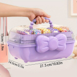 Roosa lipsuga mitme sektsiooniga hoiukast: suur plastist ehte-, juukseaksessuaaride-, kosmeetika- ja m&auml;nguasjade korraldaja jakajaga lihtsaks ladustamiseks., Violetinė