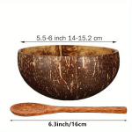 15 oz poleeritud kookosp&auml;hkli kauss koos puulusikaga - looduslik, keskkonnas&otilde;bralik serveerimisn&otilde;u salatitele, smuutidele ja buda kaussidele., Vidutinis