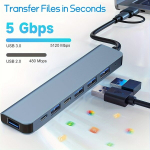 7-pordiline USB 3.0 jaotur, 2-&uuml;hes USB Type-C ning Type-A pistikuga, kiire andmeedastus, &uuml;hilduv MacBook, arvuti, PS4 ja Google Assistantiga - patareid pole vaja.
