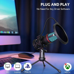 USB-kondensaatormikrofon, statiivi- ja popfilter, Plug & Play, voogesitus/taskuh&auml;&auml;ling