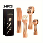 24-osaline Roostevaba Terasest S&ouml;&ouml;giriistade Komlekt, Elegantne Kuldkattega S&ouml;&ouml;giriistad 6-le., Rose Golden