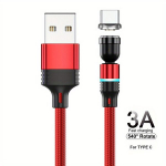Magnet Laadija T&uuml;&uuml;p C Magnetiline 540 Kraadi P&ouml;&ouml;rlev Kaabel Telefoni 3A Kiire USB Laadimiskaabel., Raudona