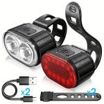 1tk/2tk M&auml;giratta Esituled ja Tagatuled, LED USB Laetav, Lenksukinnitusega, K&otilde;rge Heledusega &Ouml;iseks S&otilde;iduks., Baltas priekinis žibintas + raudonas galinis žibintas, 2 dalių rinkinys