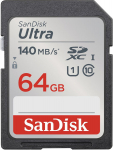 SanDisk Ultra SDHC Kaart 64GB 140MB/s CL10 UHS-I Must, 5 Aastat Garantii