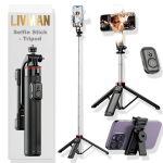 Multifunktsionaalne selfie-pulk ja statiiv puldi ja LED-tuledega LIVMAN C13d, 1,3m