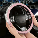 Uus Rhinestone PU Nahast Roolikate Kristallidega, Universaalne 38.1 Cm Auto Ratta Kaitse Naistele. , Juoda
