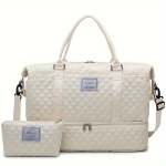 WONGIRL Extra-Large Pol&uuml;esterist Reisikottide Komplekt, 2 tk - K&otilde;ik-&uuml;hes Spordi- ja N&auml;dalavahetuse Kott, Kingasahtliga. , Baltas