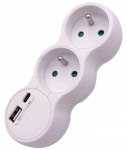 Elektrijaotur 2 pistikupesa 2x2P+Z + USB t&uuml;&uuml;p A ja C 2,4A Valge