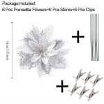 Kaunistus poinsettiad, 18 tk, Sidabrinis