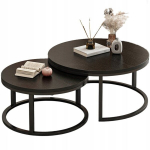 &Uuml;mmargune kohvilaud, 2 musta moodsat loft lauda elutoas