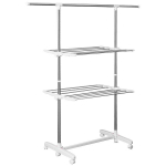 Pikendatav tornkuivatusrest 3 tasandiga, kokkupandavate tiibade, ratastega, sise- ja v&auml;litingimustes kasutatav riidekuivatusrest, valge, 83-136,5 x 45,5 x 154 cm