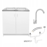 K&ouml;&ouml;gikapp, 2 kambriga, k&otilde;rge kroomitud segistuskraan, sifoon, 80x50cm