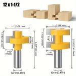 2tk T-pilu Ruutsusega Tapp Freesiotsikud - 6mm, 8mm, 1/4in, 1/2in, 12mm Varre - Vastupidavad Nikerdusnuga Ruuteriterad Puut&ouml;&ouml; ja Ehituse jaoks, 2 vnt 12X1-1/2in