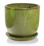 Keraamiline lillepott GLAZED, &uuml;mmargune, taldrikuga, roheline, 32 x 26 (K) cm