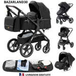 BAZARLAND30.3-in-1 Beebi Ratastool Kombineeritud Istme-Auto Kandel Trio P&ouml;&ouml;ratav Reguleeritav K&otilde;rge Kvaliteet Kummituksed Rattad, must