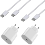 Partii 2 Laadijad iPhone 16 / 16 PLUS / 16 PRO / 16 PRO MAX - Kiire 20W laadimine + 2 USB-C USB-C 1-meetrised kaablid Phonillico&reg;
