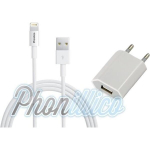 USB-kaabel + Valge seinasisene laadija, &uuml;hilduv Apple iPhone SE - Phonillico&reg;