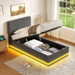 Pehmendatud voodi, LED, USB-C, reguleeritav, 90x200 cm