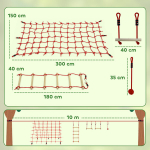 Slackline komplekt lastele 1000x300x180 cm punane puit