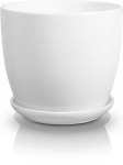 Keraamiline lillepott alusega, valge &uuml;mmargune 20 cm