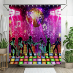 Du&scaron;ikardin Retro Disco veekindel mitmev&auml;rviline 180x180 cm &mdash; du&scaron;ikardin, vannitoatekstiilid, pol&uuml;esterkardin, vannitoa sisustus, kardin konksudega, fototaust, du&scaron;isein