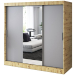 L&uuml;kandustega riidekapp peegliga riiulite ja riidepuudega Belvedo Hugo Artisan Oak matt antratsiit 200x200cm komplekt