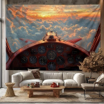 Pol&uuml;esterkangas Gobel&auml;&auml;n, Lennuki Kokpitivaatestik 3D Seinakunst Pickify, 90*70inch(230x178cm）