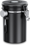 Airtight kohvipurk 1 kg &ndash; roostevabast terasest kohviubade hoidja CO2-ventiiliga &ndash; koos m&otilde;&otilde;tluslusikaga (2,8 l, must)