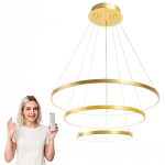 LED rippvalgusti 3 r&otilde;ngast 72W 5760lm kuldne puldiga, h&auml;mardatav, reguleeritav k&otilde;rgus, luksuslik