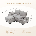 Moodulne 2-kohaline diivan koos tumba, USB-C, 200 kg, 190x132x84 cm