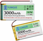 Yunique Green-Clean-Power, 2 Lipo akut 3,7 V 3000 mAh 1S 103665, Micro JST 1.25, Arduino ja ESP32