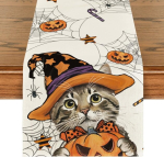 Laudlina Halloween Kass K&otilde;rvits Esteetiline Oranž Valge 40x240 cm