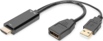 Digitus HDMI to DisplayPort adapter AK-330101-002-S, 0.2m, 30Hz, 3840x2160 pikslit, 7.1 kanali audio, USB-A, HDMI-A pistik