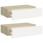 vidaXL sahtlitega seinariiulid, 2tk, tamm ja valge, 40 x 23,5 x 10 cm MDF