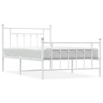 vidaXL metallist voodiraam peatsi ja jalutsiga, valge, 107x203 cm
