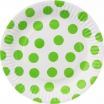 Pabertaldrikud valged roheliste t&auml;ppidega, 18cm, 6 tk