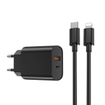WIWU seinalaadija Wi-U002 PD + QC 20W 1x USB 1x USB-C must + kaabel USB-C - lightning