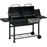Outsunny gaasigrillivanker 2+1 p&otilde;letiga, termomeeter, 3kW, BBQ s&ouml;egrill, riiul, k&uuml;lgriiul, konks, matkasahtel, must