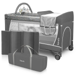 Reisivoodi-m&auml;nguaedik 2in1 m&auml;hkimislauaga, 2 taset &ndash; Lionelo Flower Grey Scandi